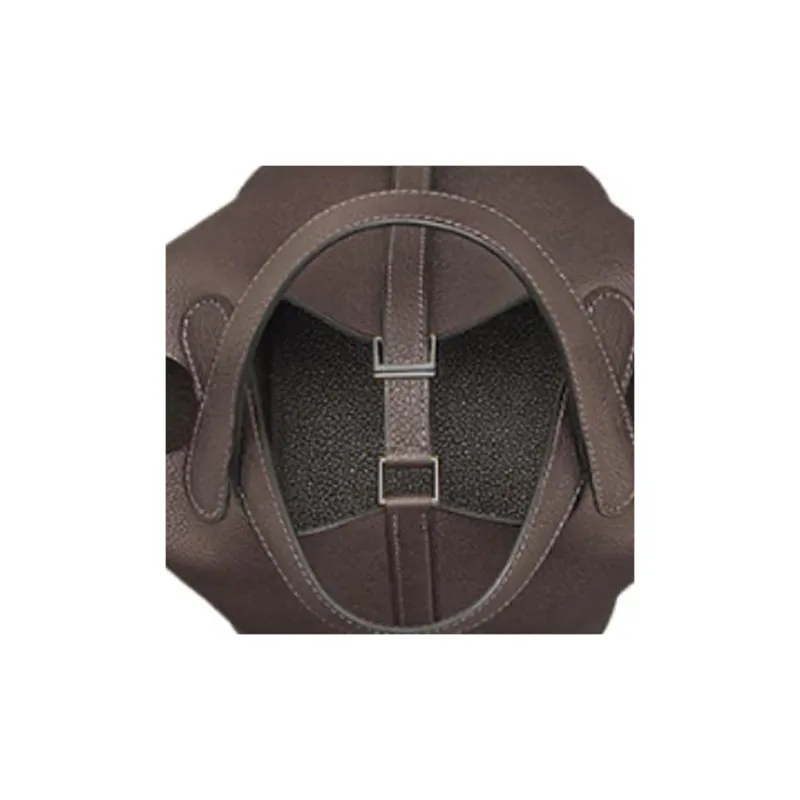 HERMES Picotin Lock Barenia Faubourg Saddle Leather Basket Bag Handbag Bucket Bag Women's 46 Ebony Wood Color-3
