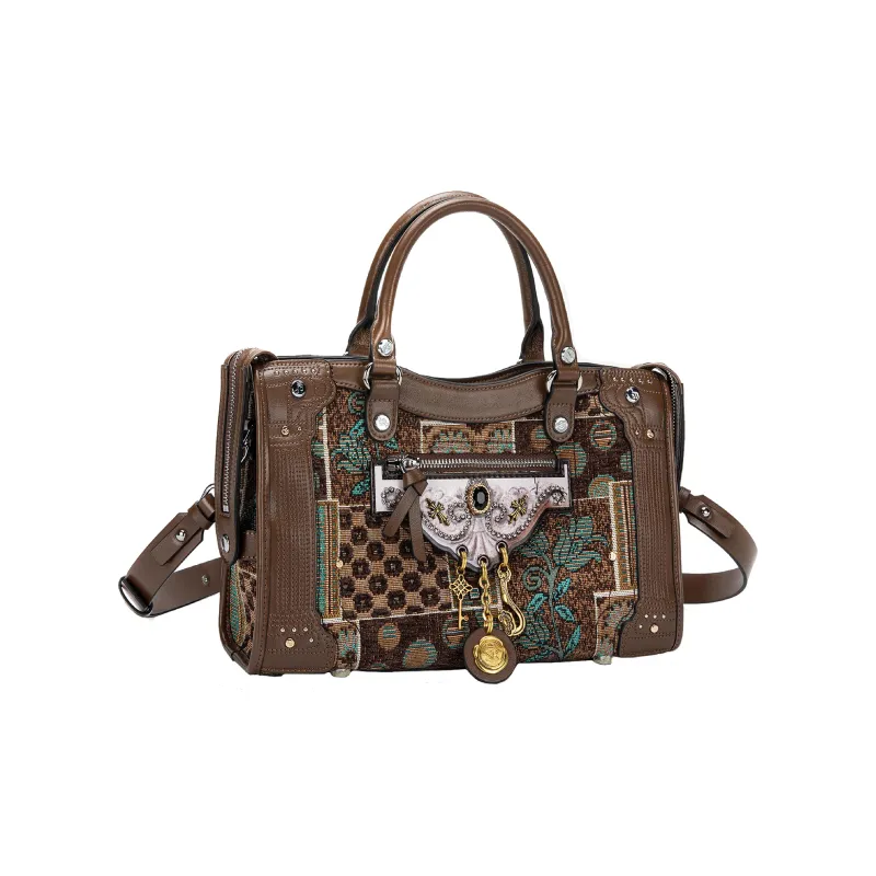 Anthracene Jacquard Shoulder Bag, Crossbody Bag, Handbag Regular Women's Brown-0
