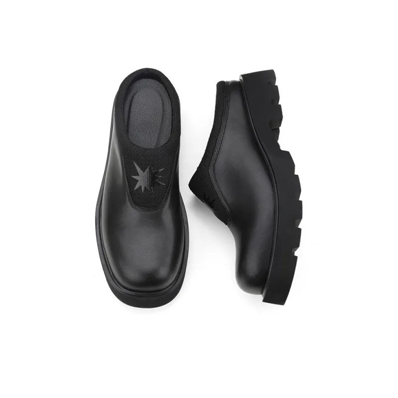 HANQIAORIJI Rebirth Slip Resistant Lightweight Sandal Derby Closed Toe Slippers 4cm Men's Black-4