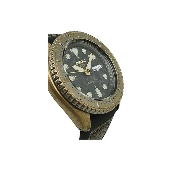 SEIKO Series 5 Mechanical Movement Artificial Leather Strap Watch Men's Watches Black Dial-2