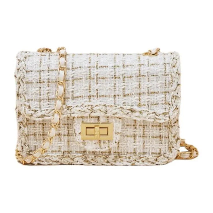 FOXER Fabric Trendy Elegant Travel Crossbody Shoulder Bag Small Square Small Size Women's White-5