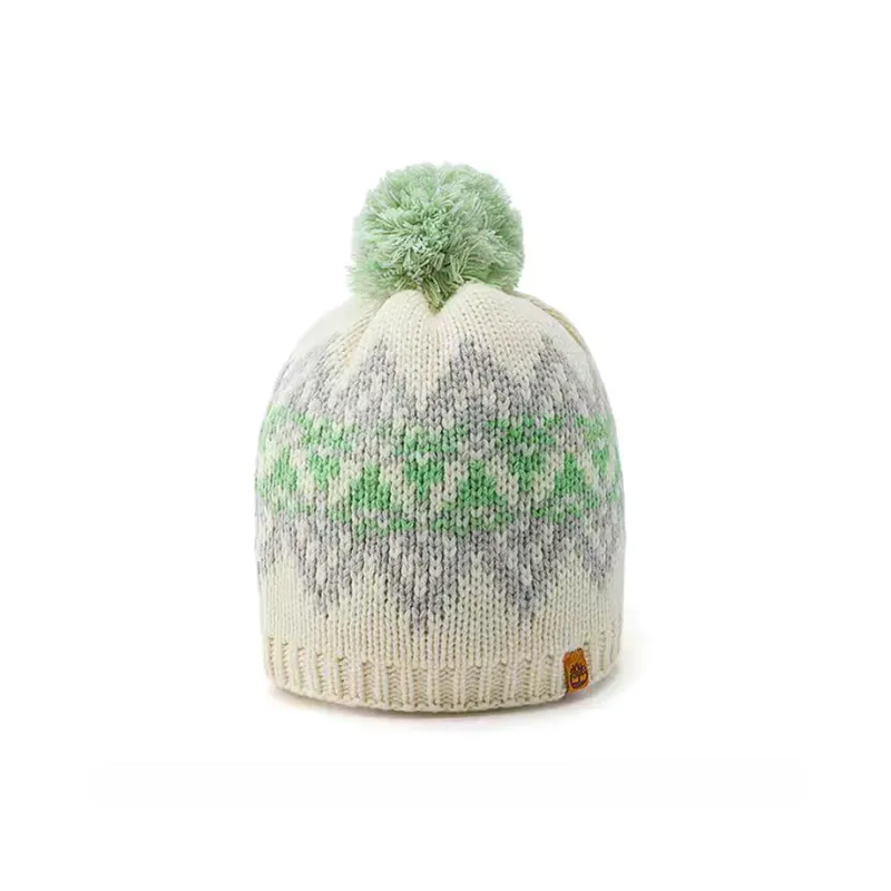 Timberland Plush Yarn Leather Beanies Men's Beige-0