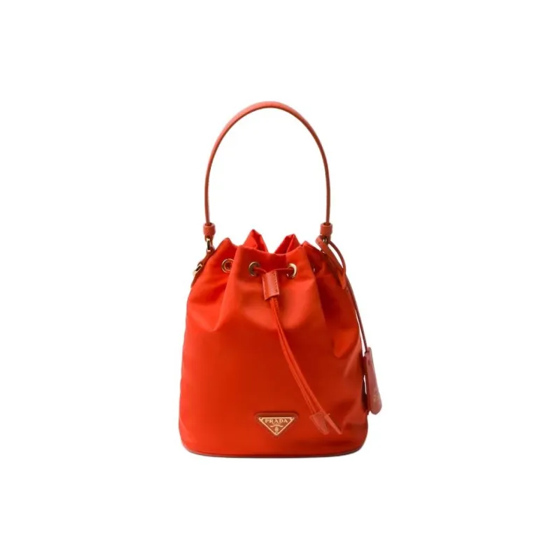 PRADA Fabric With Leather Bucket Bags Shoulder Bag Crossbody Bag Handbag Mini Women's Orange-0