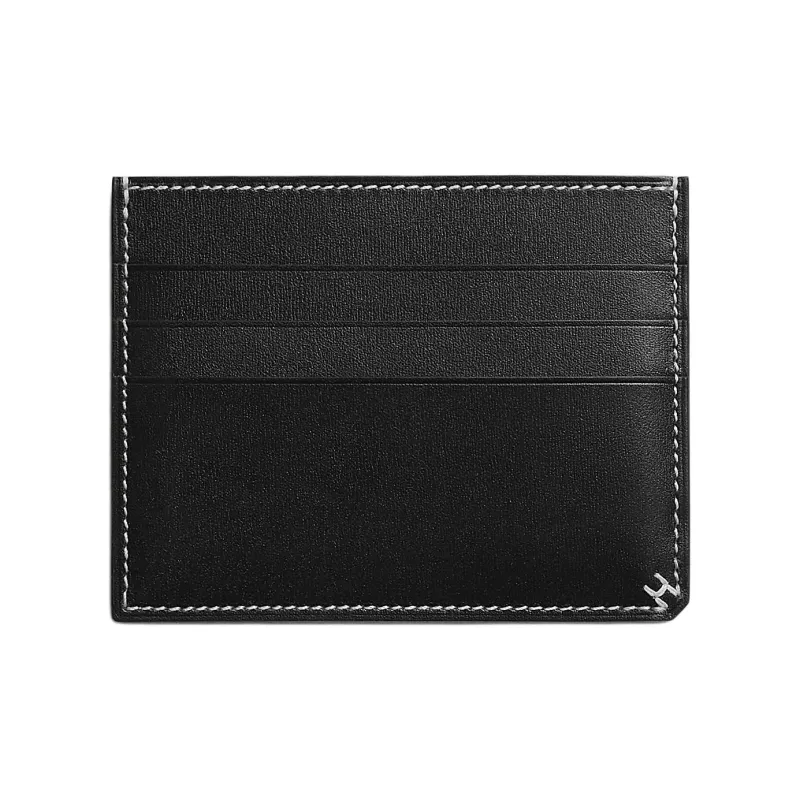 HERMES Box Leather Card Holder Women's 89 Noir Black-1