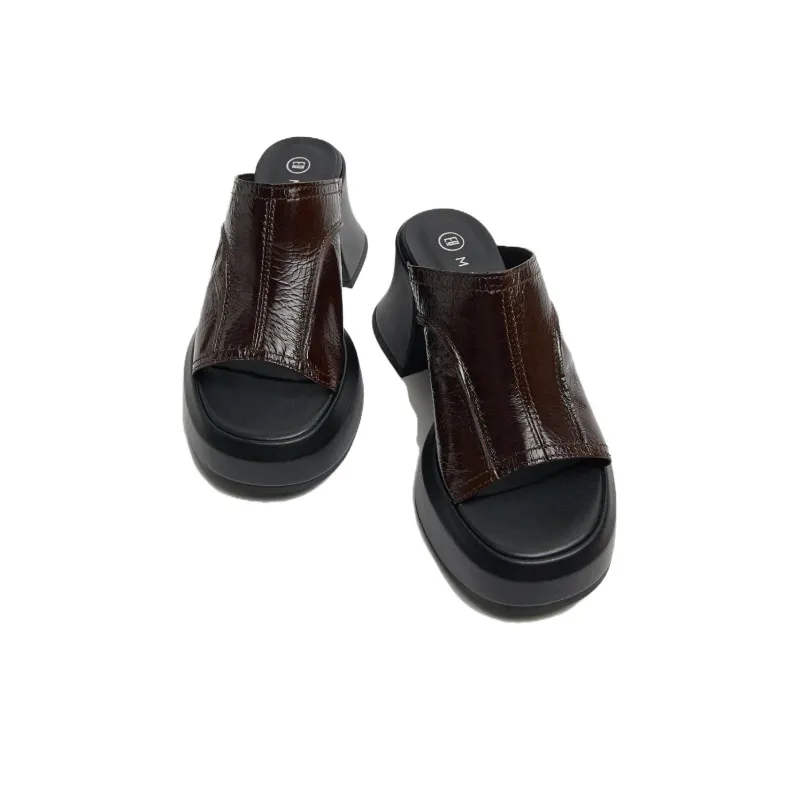MIISTA Slide Slippers 8cm Women's Brown-3