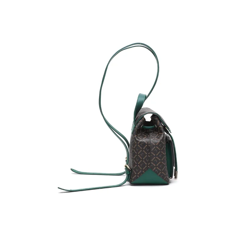 Satchi PVC Cow Leather Patchwork Backpack Handbag Small Size Women's Green/Red-2