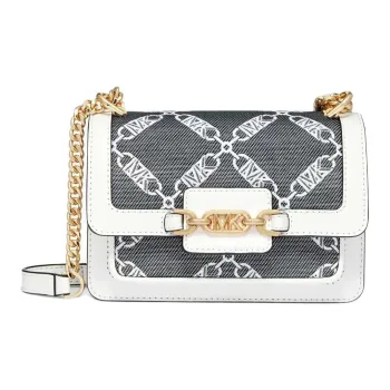 MICHAEL KORS Heather Artificial Leather With Textile Shoulder Bag, Crossbody Bag Extra Small Women's White & Black