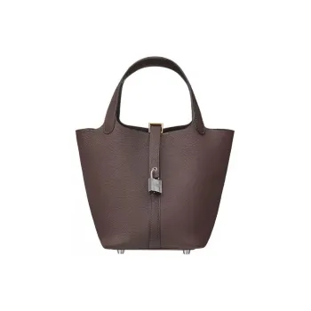 HERMES Picotin Lock Barenia Faubourg Saddle Leather Basket Bag Handbag Bucket Bag Women's 46 Ebony Wood Color