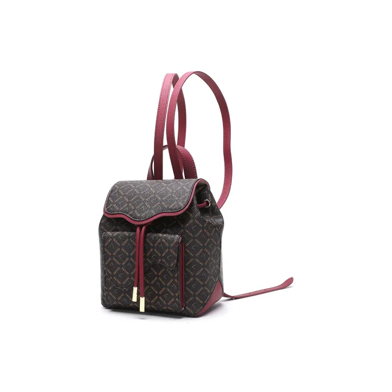 Satchi PVC Cow Leather Patchwork Backpack Handbag Small Size Women's Green/Red-7
