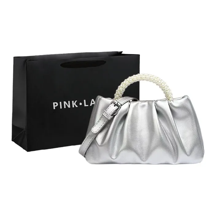 PINK·LAND PU Wrist Bag, Cloud Bag, One Shoulder Handbag Mini Women's White/Pink/Gold/Silver-15