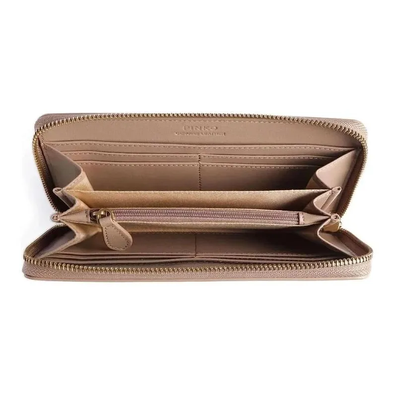 PINKO Cowhide Leather Wallet Women's Beige-3
