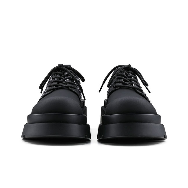 国内で当店のみ Hanqiaoriji - Denim Platform Zipper Derby HANQIAORIJI Future Heel Iron Plate Denim Panel Derby Shoes