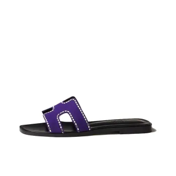 HERMES Oran Slide Slippers Women's Black Purple
