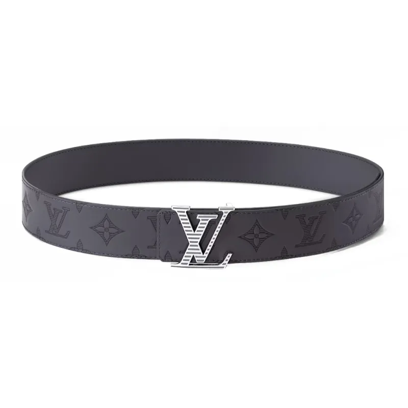 LOUIS VUITTON Leather Belts Men's Gray Width 4cm-1