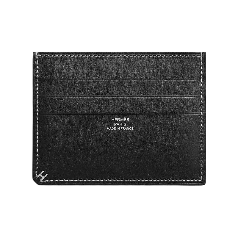 HERMES Box Leather Card Holder Women's 89 Noir Black-0
