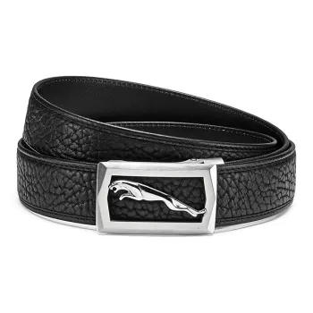 JAGUAR Trendy Fashion Cut Out Plate Buckle Cow Leather Leather Belts Men's Black Width  3.5cm