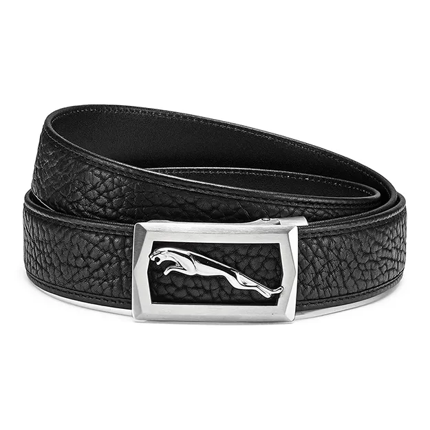 JAGUAR Trendy Fashion Cut Out Plate Buckle Cow Leather Leather Belts Men's Black Width  3.5cm-0