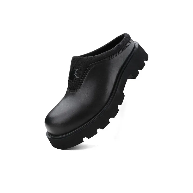 HANQIAORIJI Rebirth Slip Resistant Lightweight Sandal Derby Closed Toe Slippers 4cm Men's Black-1