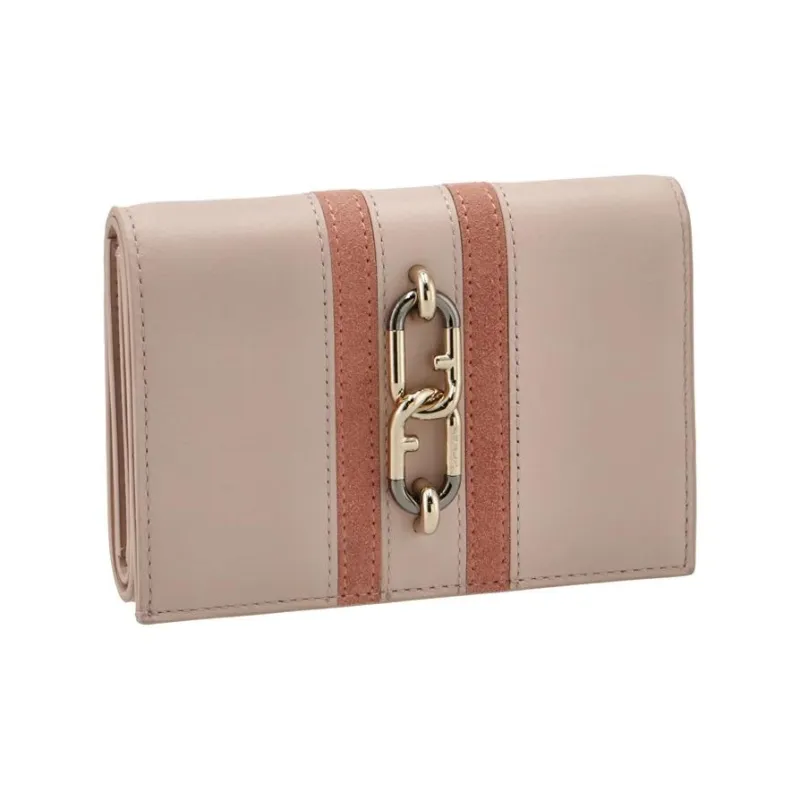 Furla Calfskin Wallet Mini Unisex Pink & Beige-1