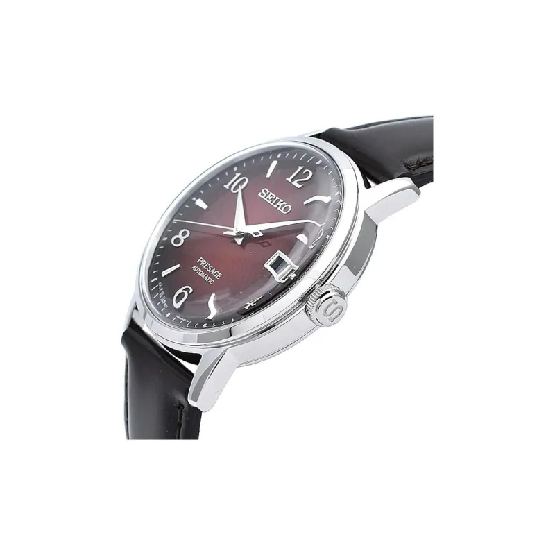 SEIKO Japan Classic Cocktail Collection Automatic Mechanical Movement Leather Strap Watch Men's Watches Red Watch Dial-1