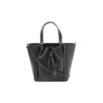 TORY BURCH McGraw Pebbled Leather Tote Bag Shopping Bag Shoulder Bag Handbag Small Size Women's Black