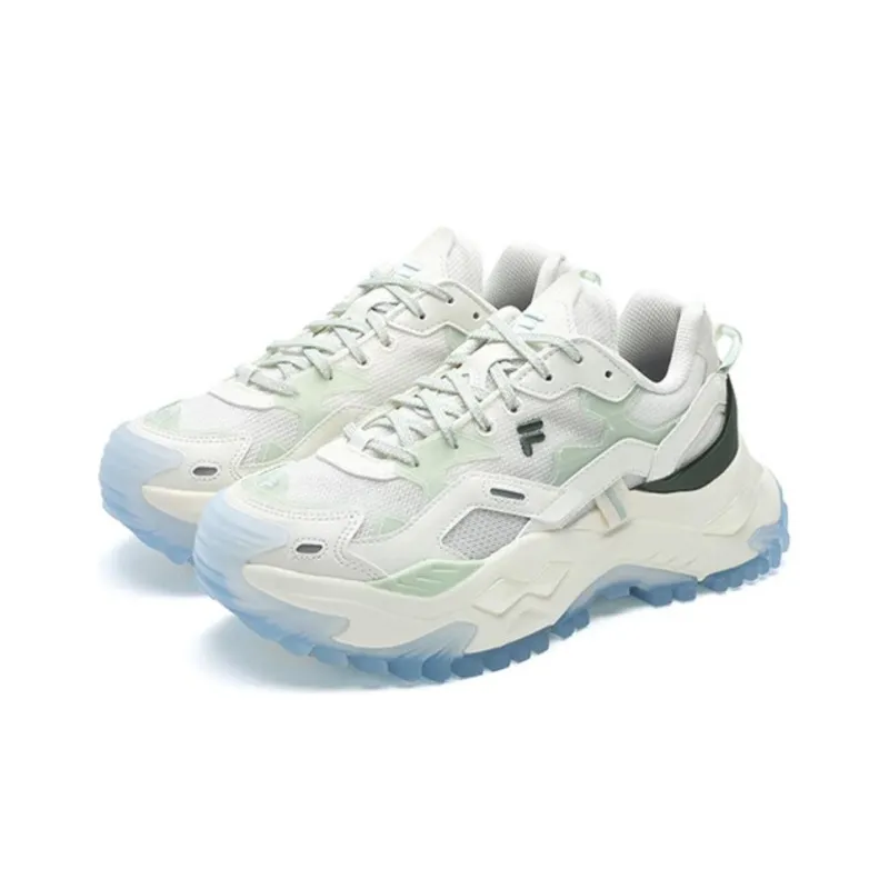FILA FUSION BIANCO Cushioned Wear Resistant Waterproof And Breathable Low Top Chunky Sneakers Women's White Green-2