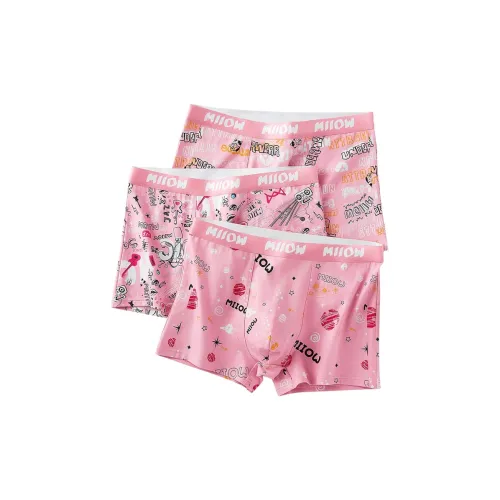 MIIOW Underpants Niche Fashion Design Sensation, Skin Friendly Comfortable Soft Versatile Men's 3 Pack Tough Guy Pink