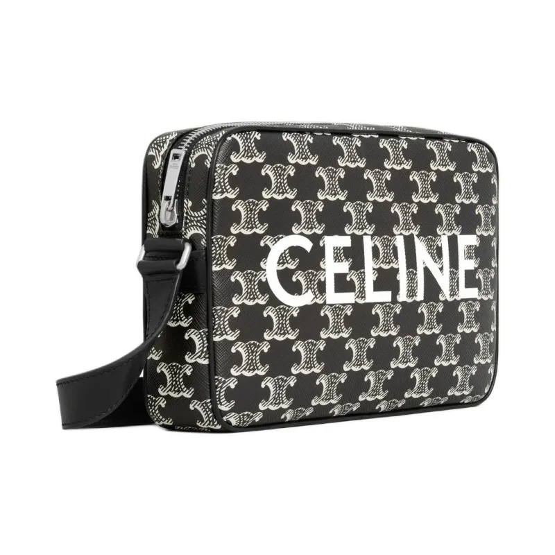 CELINE Triomphe Canvas With Calfskin Shoulder Bag, Crossbody Bag Medium Size Men's Black & White-1