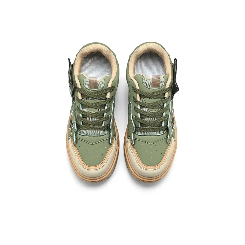 Binary Skateboard Shoes Unisex Low Top Dark Green/Beige-2