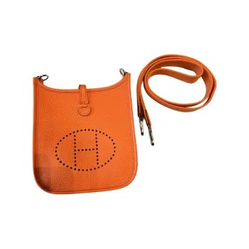 HERMES Evelyne Clemence Leather Shoulder Bag Crossbody Bag Mini Unisex Lead Dan Orange