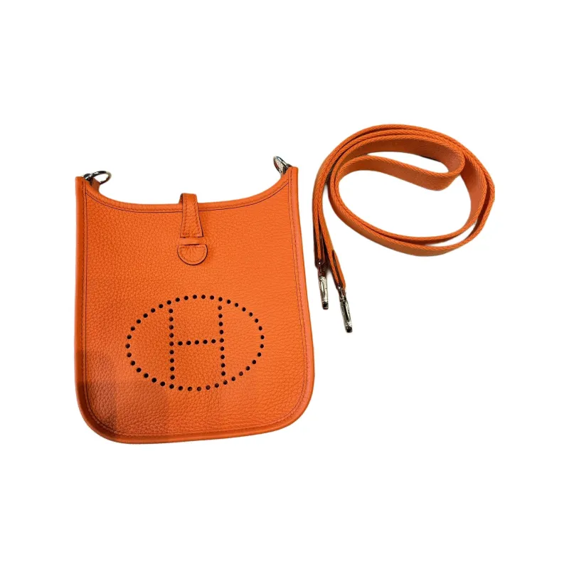HERMES Evelyne Clemence Leather Shoulder Bag Crossbody Bag Mini Unisex Lead Dan Orange-0