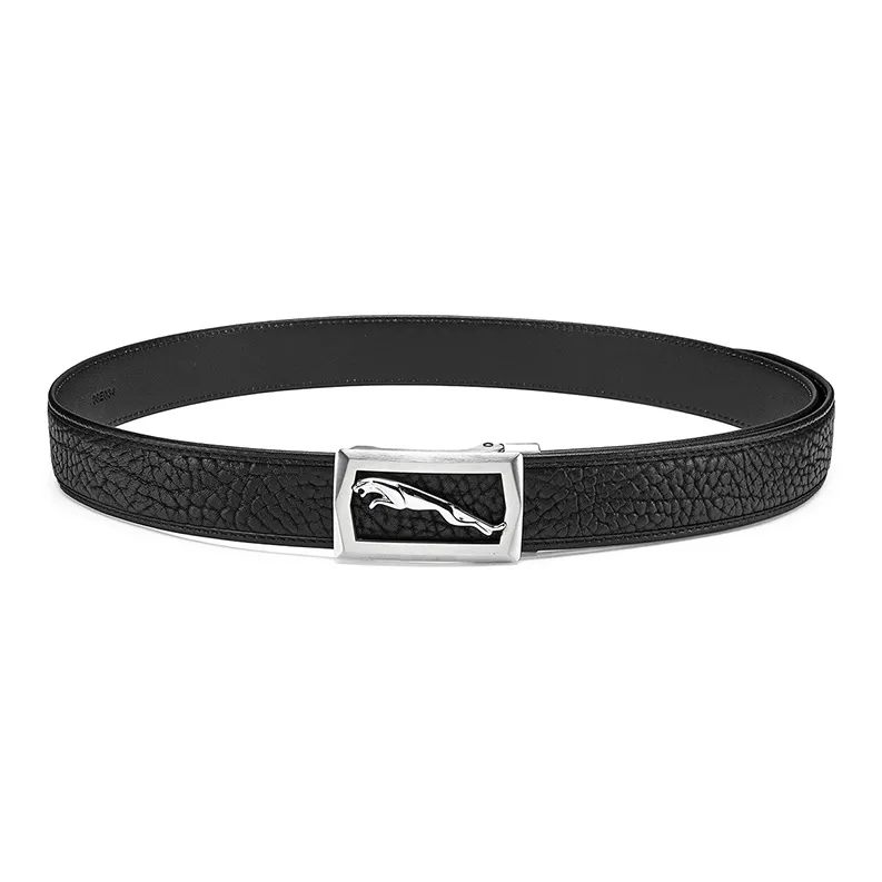 JAGUAR Trendy Fashion Cut Out Plate Buckle Cow Leather Leather Belts Men's Black Width  3.5cm-2
