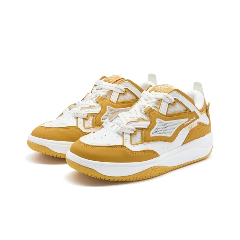 XTEP Kailang CTR Cushioning Wear-Resistant Low-Top Skateboard Shoes Women's Licorice Yellow Sail White-4