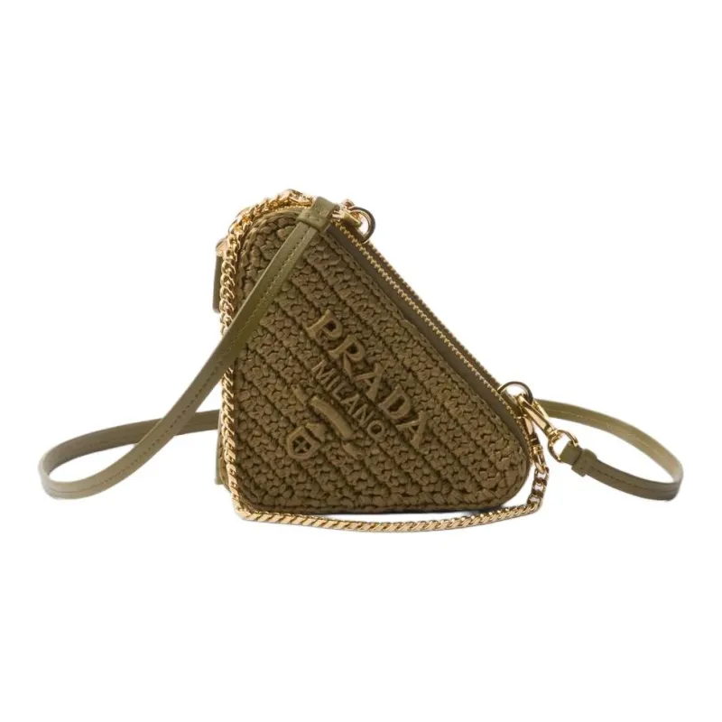 PRADA Woven Fabric One Shoulder Crossbody Clutches Mini Women's Olive Green-0