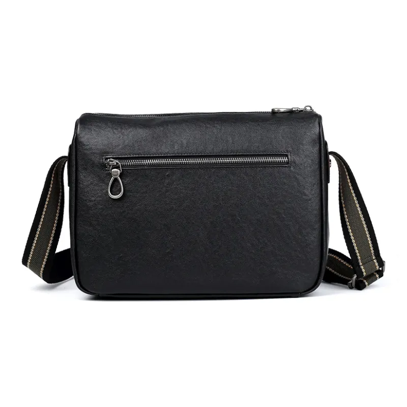 Old Man's Head Top Grain Cow Leather Shoulder Bag, Crossbody Bag Regular Men's Black-3