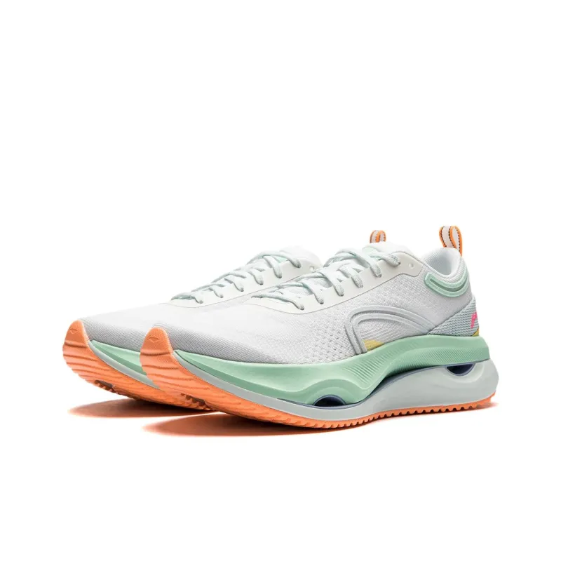 LiNing Cushioning Slip Resistant Abrasion Resistant Lightweight Rebound Low Top Running Shoes Women's White Blue-2
