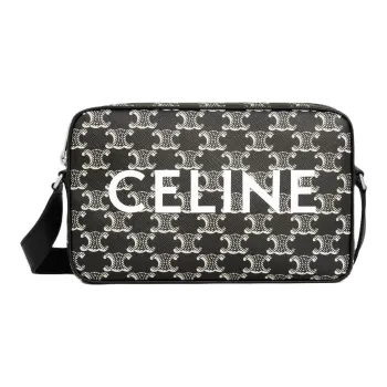 CELINE Triomphe Canvas With Calfskin Shoulder Bag Crossbody Bag Medium Size Men's Black & White