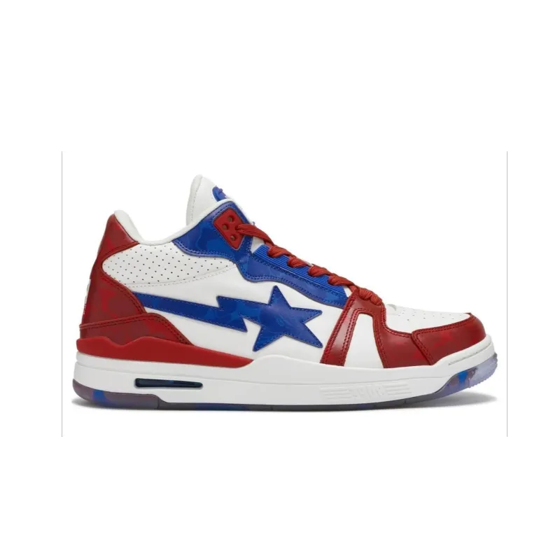 A BATHING APE Clutch Sta Slip Resistant Low Top Skateboard Shoes Men's White Red Blue-1