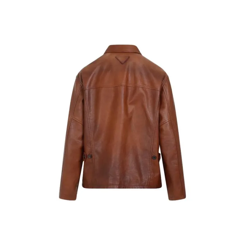 PRADA Triangle Logo Leather Jacket-1