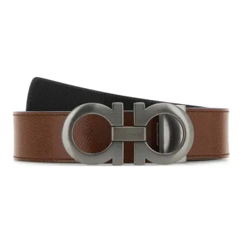 FERRAGAMO Emblem Smooth Buckle Design Leather Belts Men's Brown Width 3.5CM