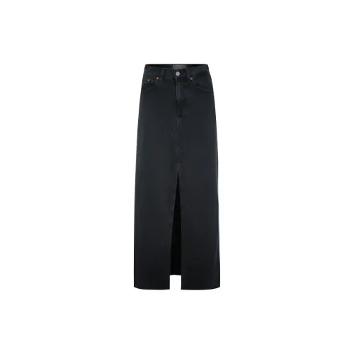 Little pull Denim Long Skirts Women's Black