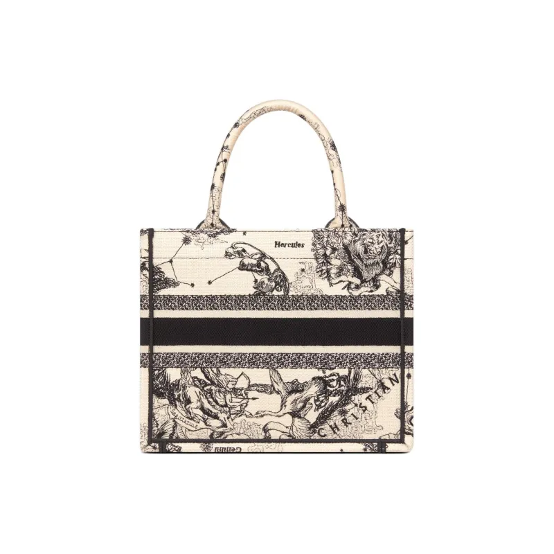 DIOR Embroidery Tote Bag Shopping Bag Handbag Small Size Women's Latte & Black-2