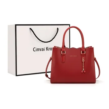 Simvay Clos Cow Leather Synthetic Leather One Shoulder Tote Handbag Medium Size Women's Red/Black