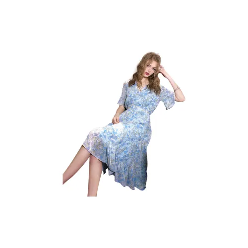 ELF SACK Short-Sleeved Dresses Women's Floral Blue