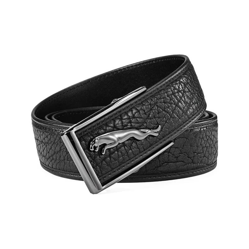 JAGUAR Business Casual Automatic Buckle Belt Cow Leather Leather Belts Men's Black Width 3.7cm-1
