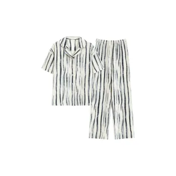Mulong Family Pajama Set Women's Black White Stripes