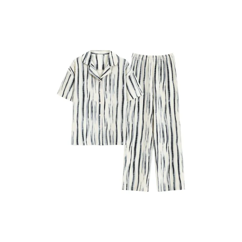 Mulong Family Pajama Set Women's Black White Stripes-0