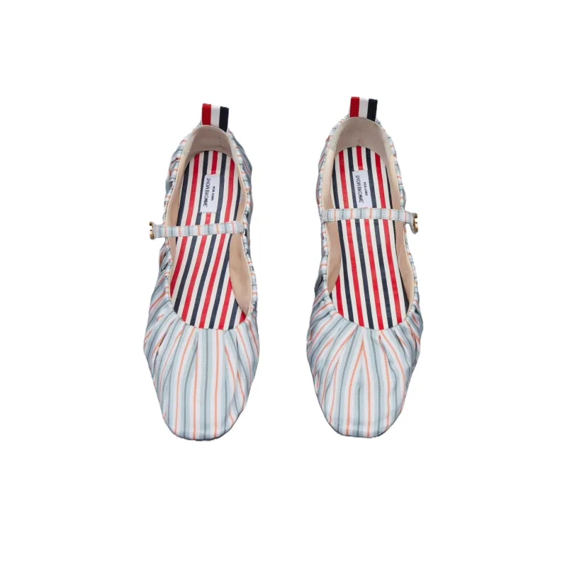 THOM BROWNE Stripe-pattern Cotton Ballerina Shoes-3