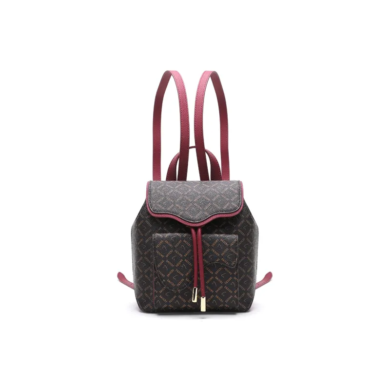 Satchi PVC Cow Leather Patchwork Backpack Handbag Small Size Women's Green/Red-6
