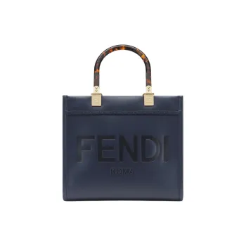FENDI Sunshine Leather Tote Bag Shopping Bag Shoulder Bag Handbag Small Size Women's Blue